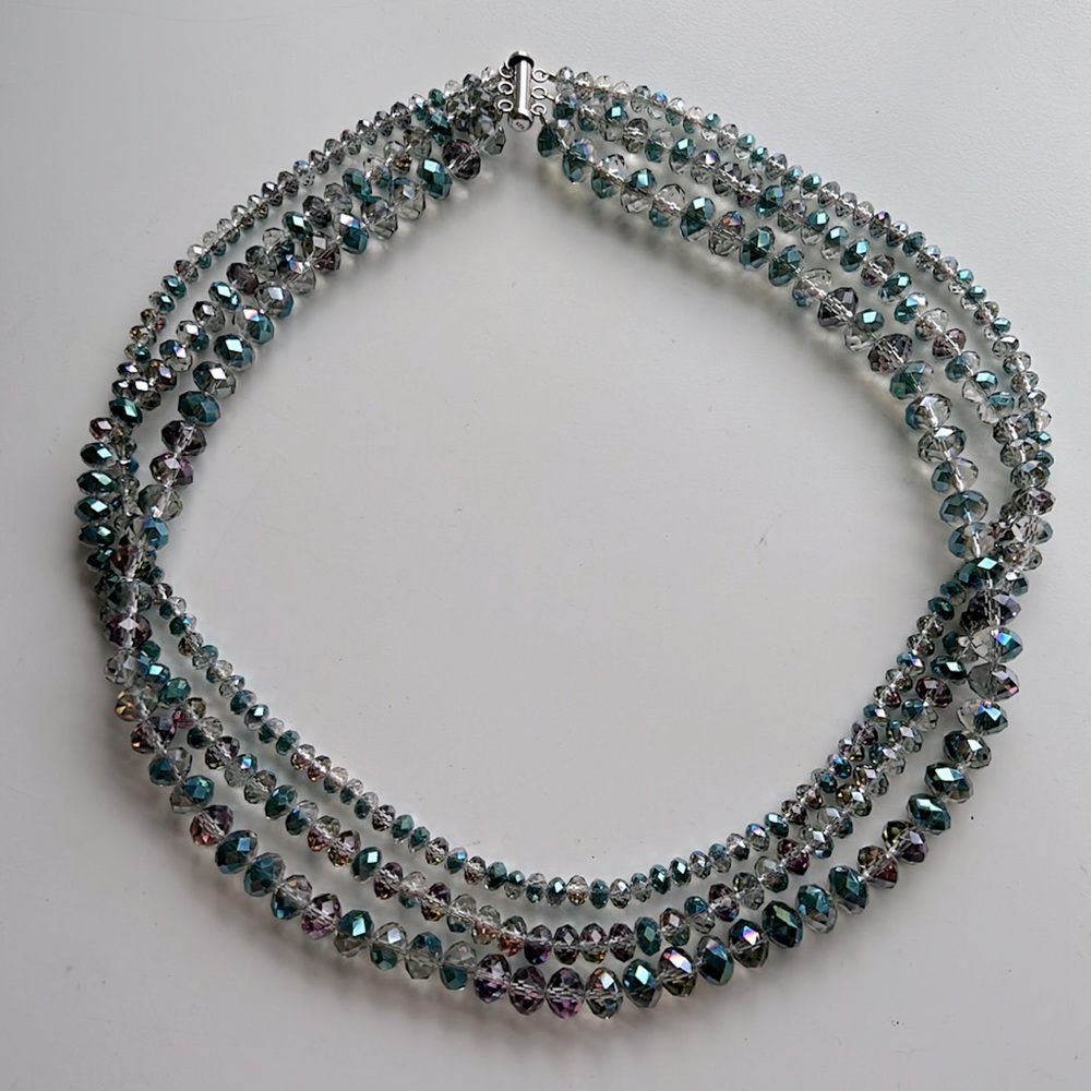 Donna Dressler Purple, Turquoise & Gray Swarovski Faceted Crystal Bead N…